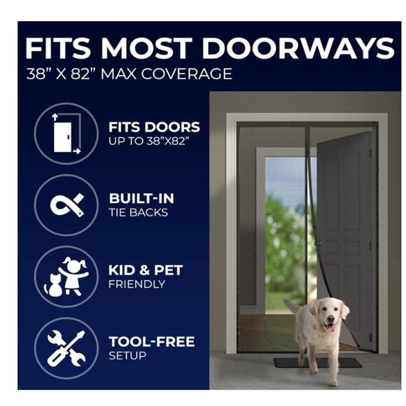 Screen Door Mesh 38x82" Easy Install, Strong Magnets,Hands-Free, Keeps Bugs Out - Picture 7 of 9